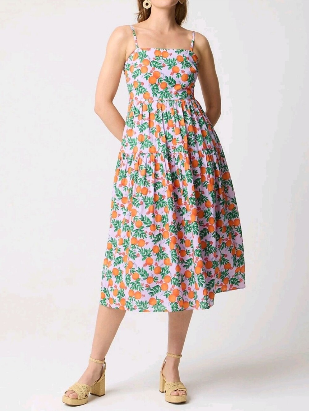 J Crew Vintage Lilac Orange Print Midi Dress - 6